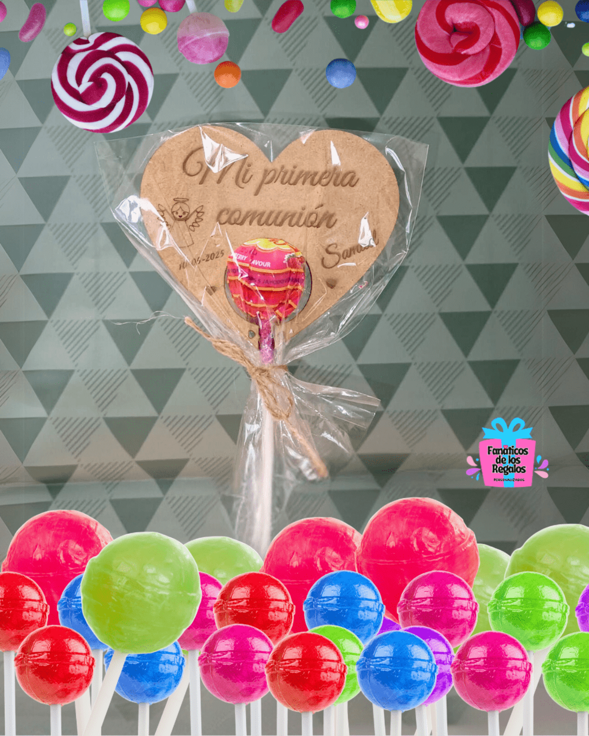 Piruleta en corazón de madera con texto- lote de 10 unidades (2€/und) - 2