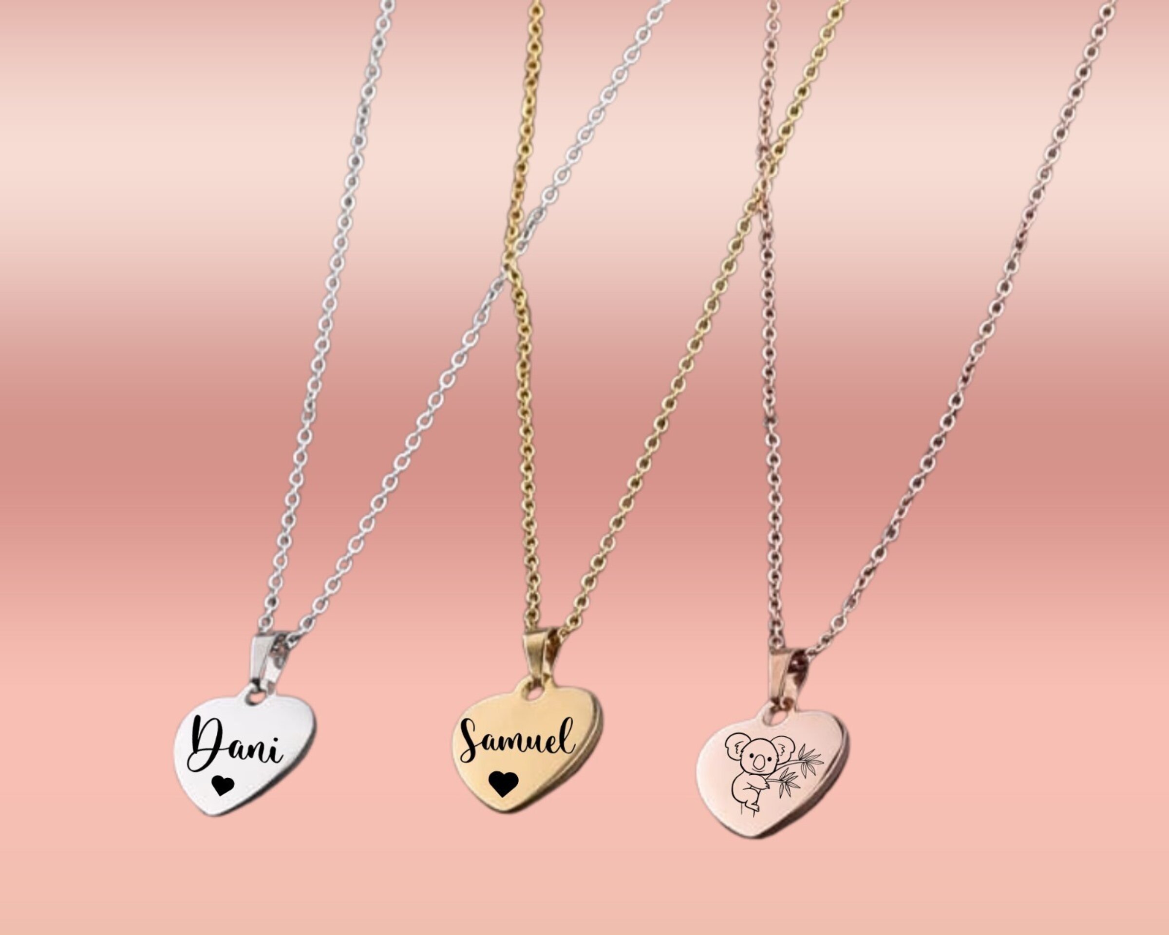Collar con colgante de corazón  y grabado láser - 2